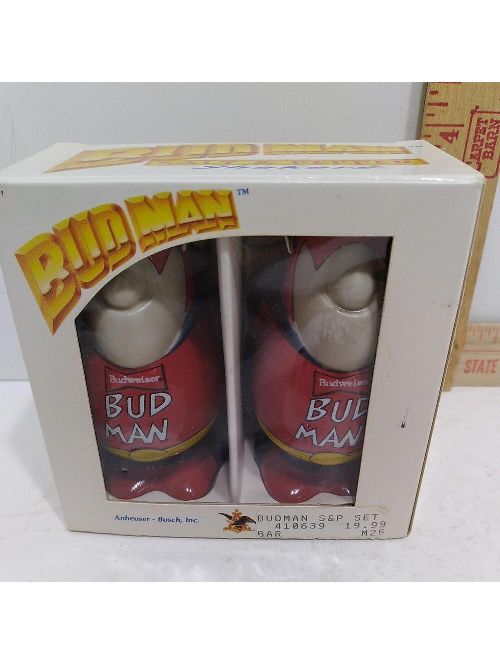 Vintage Budweiser Bud Man Salt Pepper Shaker Man Cave Retro Ceramante Brazil
